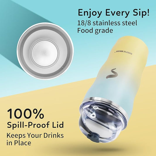 20Oz Insulated Tumbler With Straw And Lid,Spill Proof Tumbler for Iced Coffee And Hot Beverage, Double Wall Vacuum Travel Mug,Stainless Steel Straws for Tumbler, Yellow