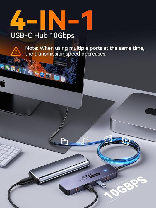 10Gbps USB C Hub: Splitter with 4 USB-C Ports High-Speed Type-C Multiport Adapter 1M(3.3Ft) Nylon Cable Compatible with MacBook Pro/Air, iPad Pro/Mini 6, Surface Pro, Chromebook, Dell XPS and More