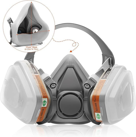 Respirator Gas Mask Reusable Half Face Cover with Filters for Painting,Spraying,Woodworking,Construction,DIY and Professional Work Protection Against Dust,Fumes,Organic Vapor,Chemicals,Asbestos 6200