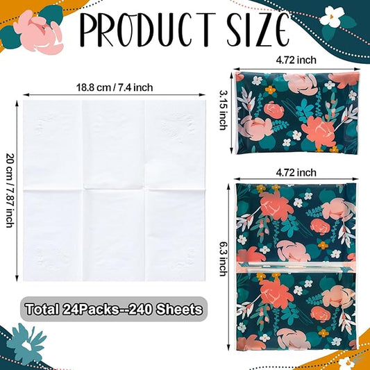 PerKoop 100 Pack Pocket Tissues Travel Slim Packs Small Facial Tissues Wallet Size Toilet Paper for Travel Guest Wedding Supplies, 4 Styles(Country Floral)