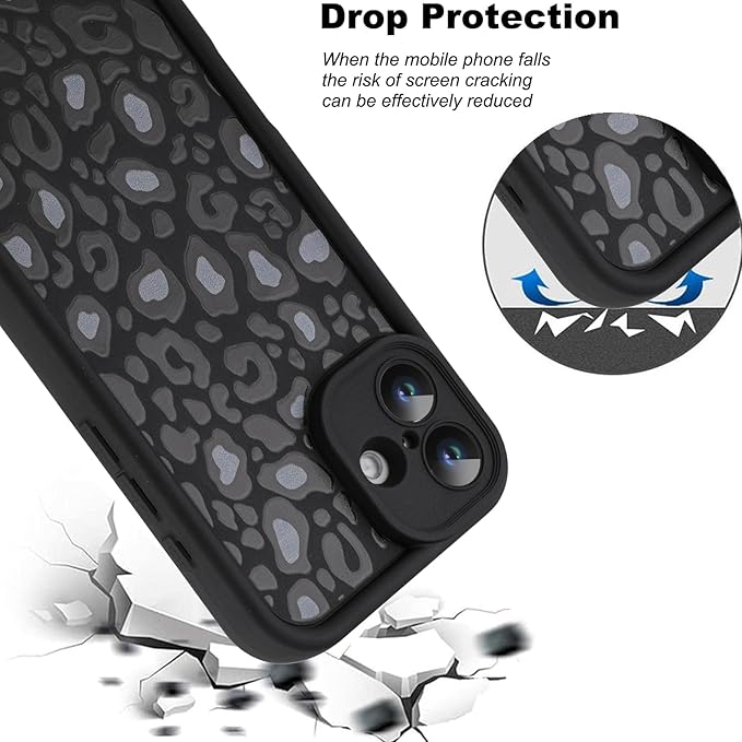 KANGHAR Case for iPhone 16 Plus Leopard Printed Pattern Cute Cheetah Phone Case Soft TPU Shockproof Protective Cover for iPhone 16 Plus 6.7 Inch Black