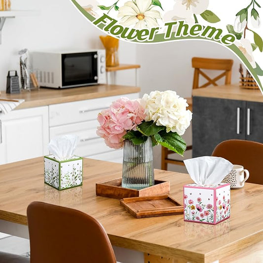 12 Pack Summer Floral Facial Tissues Cube Boxes 600 Sheets 3 Ply Small Square Wildflowers Face Tissues Bulk for Summer Car Bedroom Supplies