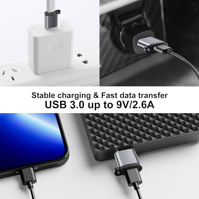 USB to USB C Adapter 6 Pack,USB-A to USB-C Adapter,USBA Male TypeC Female Adaptor,Charger Cable Converter,USBC Adapters for iPhone 16 15 13,MacBook Pro,Laptop,iPad,AirPods and More,Grey