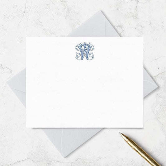 Classic 1 Letter Monogram Note Card and Envelope Stationery Set, Traditional Monogrammed Personalized Stationary in Choice of Set Size and Colors (Monogram Only)