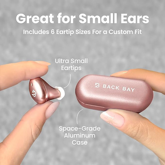 Back Bay Audio Tempo 30 Wireless Earbuds for Small Ears - Award-Winning Sound, Sweatproof Bluetooth Earbuds, Comfortable Ear Buds for Women, Pink Earphones Small Ear Canals, Long Battery Headphones