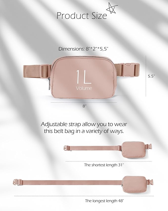 ODODOS Unisex Mini Belt Bag with Adjustable Strap Small Fanny Pack for Workout Running Traveling Hiking, Adobe Rose