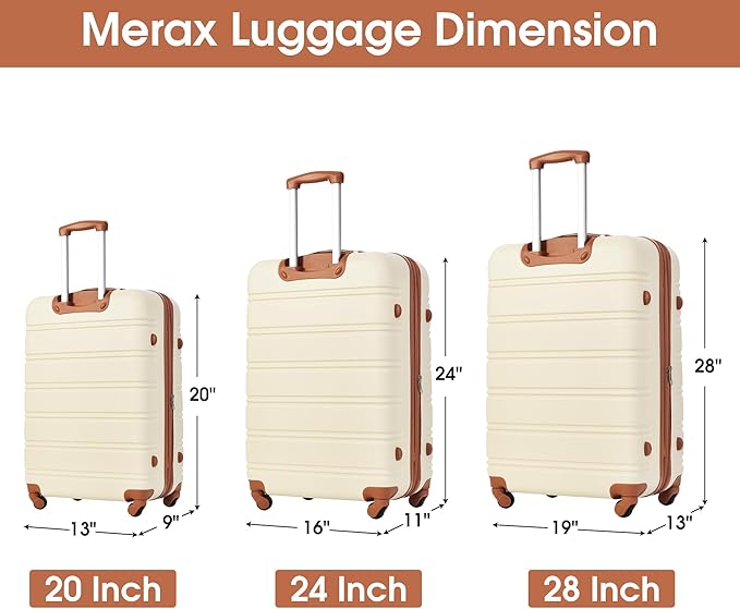 Merax Luggage sets of 3 Piece Carry on Luggage Airline Approved,Hard Case Luggage Expandable Checked Luggage Suitcase Set with Wheels(White)