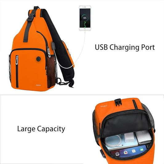 MOSISO Sling Backpack Bag, Crossbody Shoulder Bag Travel Hiking Daypack Chest Bag with Front Square Pocket&USB Charging Port