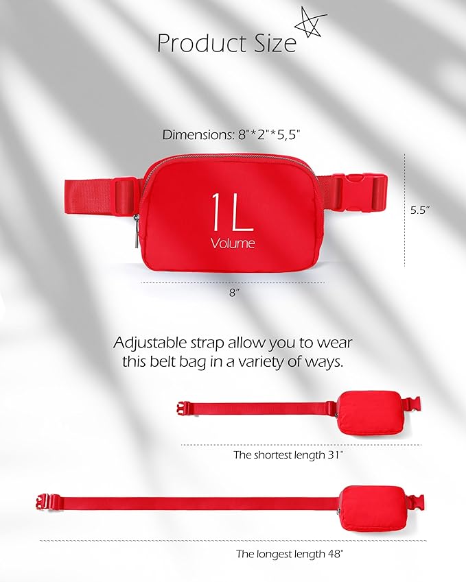 ODODOS Unisex Mini Belt Bag with Adjustable Strap Small Fanny Pack for Workout Running Traveling Hiking, Red