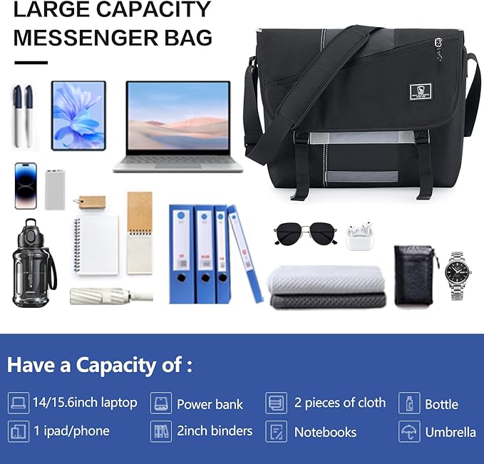 OIWAS Messenger Bag for Men, 14 Inch Laptop Crossbody Bags Women Casual Satchel Shoulder Bag College Travel Office Briefcase