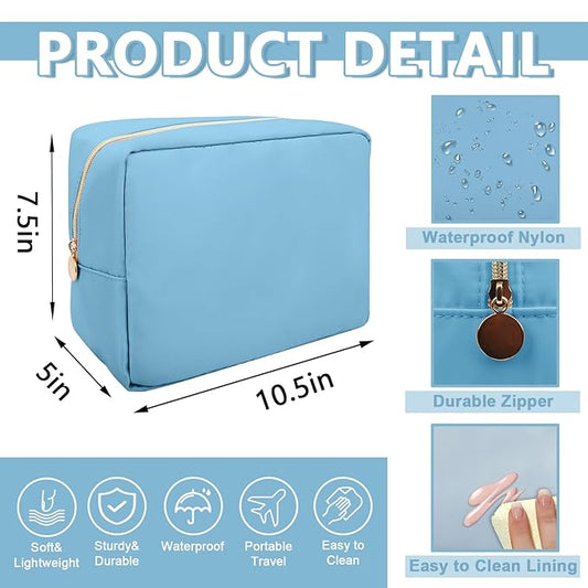 Large Makeup Bag Pouch,Nylon Women Travel Toiletry Storage Bag Preppy Cosmetic Bag for Girls,Big Makeup Organizer Bag Cute Zipper Pouch Skincare Bag for Sport Work Gift(Large-Periwinkle)