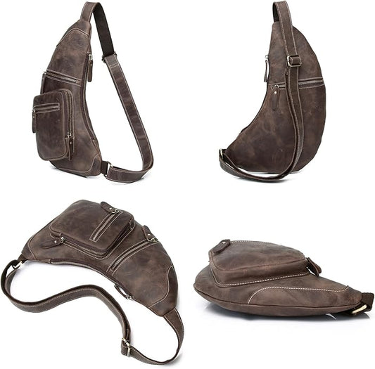 Genuine Leather Sling Bag for Men Women Backpack Chest Shoulder Satchel Crossbody Bags Casual Outdoor Daypack