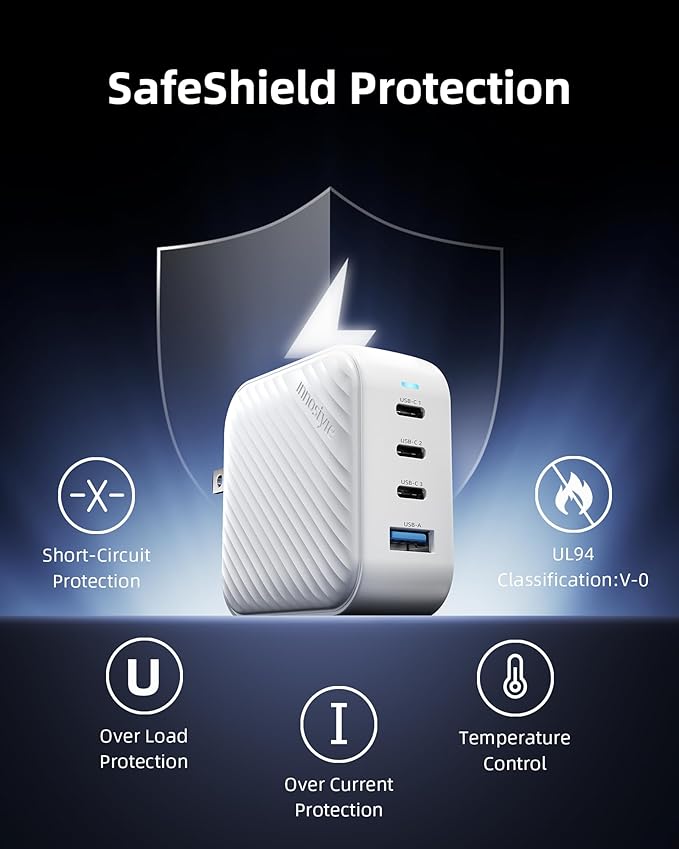 100W USB C Charger, 4-Port Foldable GaN II Wall Charger - Fast Charging for iPhone 17/16/15, MacBook Pro, Galaxy S25, iPad - 100-240V Global Voltage, Short Circuit Protection