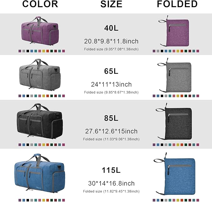 Dimayar 40L Travel Duffle Bag for Men Women - Foldable Duffel Bag with Shoes Compartment - Overnight Bags Waterproof & Tear Resistant(Blue)