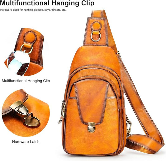 Genuine Leather Sling Bag for Men Women Backpack Chest Shoulder Satchel Crossbody Bags Casual Outdoor Daypack