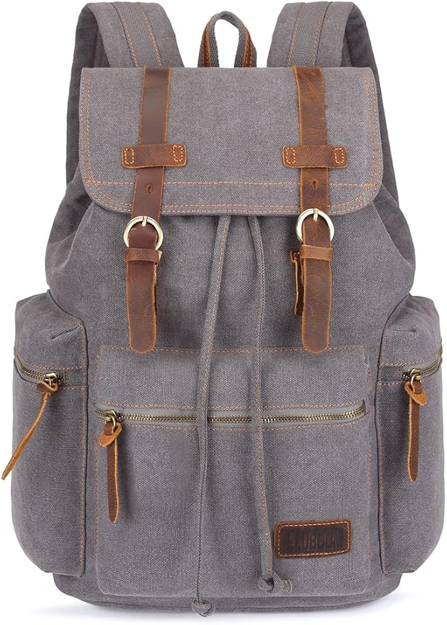 Bluboon Vintage Backpack Leather Trim Casual Bookbag Men Women Laptop Travel Rucksack