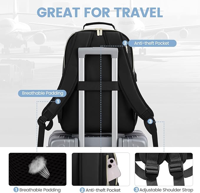 LOVEVOOK Leather Backpacks for Women,17.3 inch Leather Laptop Backpack Women Computer Backpack Laptop Bag,Stylish Quilted Travel Backpack Purse Work Bag College Teacher Backpacks with USB Port,Black