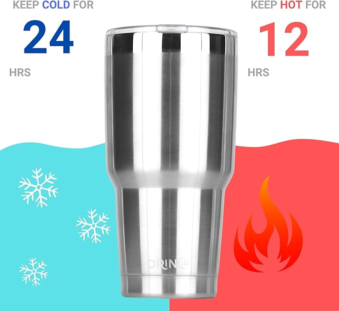 Drinco - 30 oz Stainless Steel Tumbler | Double Walled Vacuum Insulated Mug With Lid, 2 Straws, For Hot & Cold Drinks (30oz Stainless Steel, 30oz)