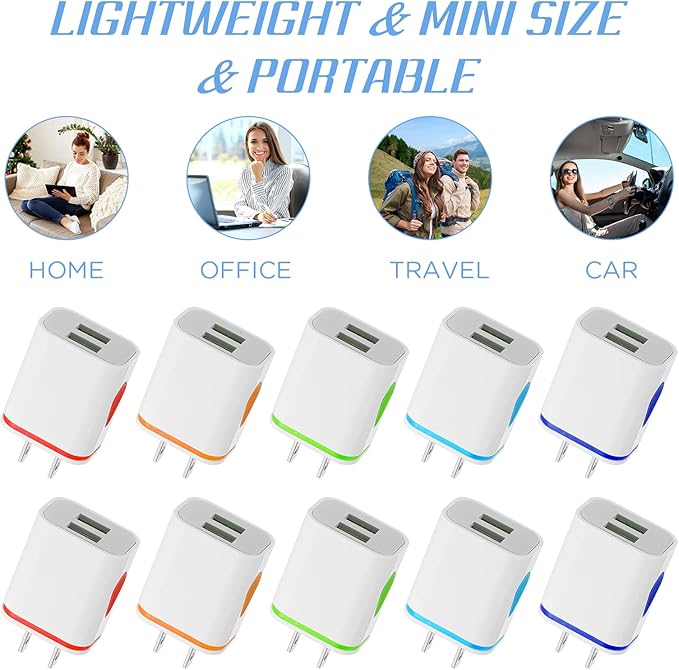 Xuhal 12 Pcs USB Charger Block Bulk Charger Adapter Cube 2.1a Fast USB Plugs for Wall Outlet Travel Adapter Most Smartphones and Tablets, Colorful