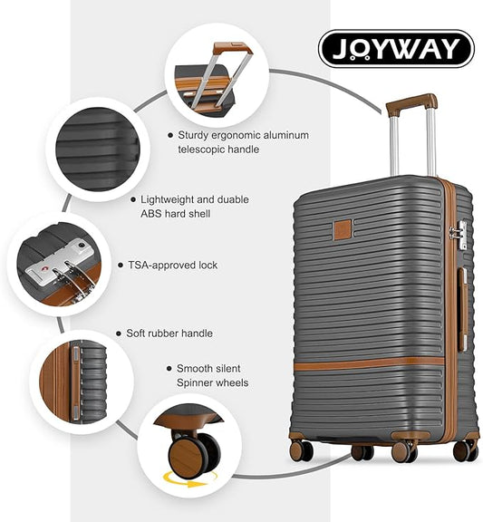 Joyway 28 Inch Large Luggage Hardside Suitcase with Spinner Wheel, Lightweight 3 Piece Suitcase Set with TSA Lock(Grey)