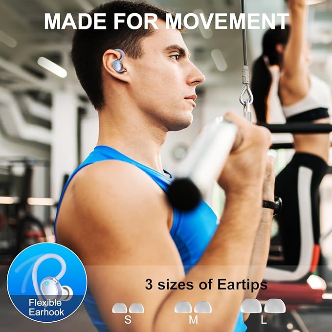 Wireless Earbuds Bluetooth Headphones 120hrs Playtime HiFi Stereo Wireless Headphones with Mic Deep Bass Earphones with Dual LED Display USB-C IP7 Waterproof Earbuds for Running Sports Blue