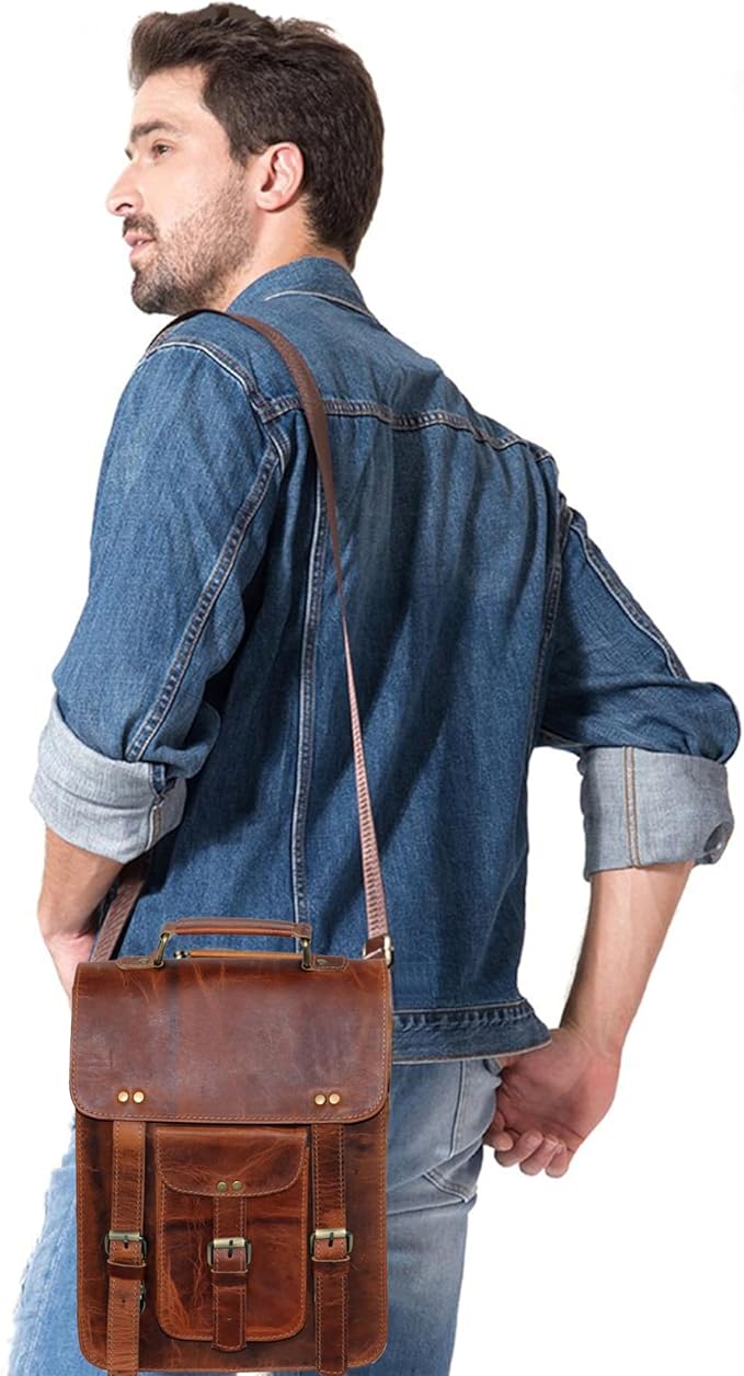 jaald Genuine Leather Messenger Bag Vintage Laptop Crossbody Bag Satchel Man Purse Shoulder Bag for man woman office bag