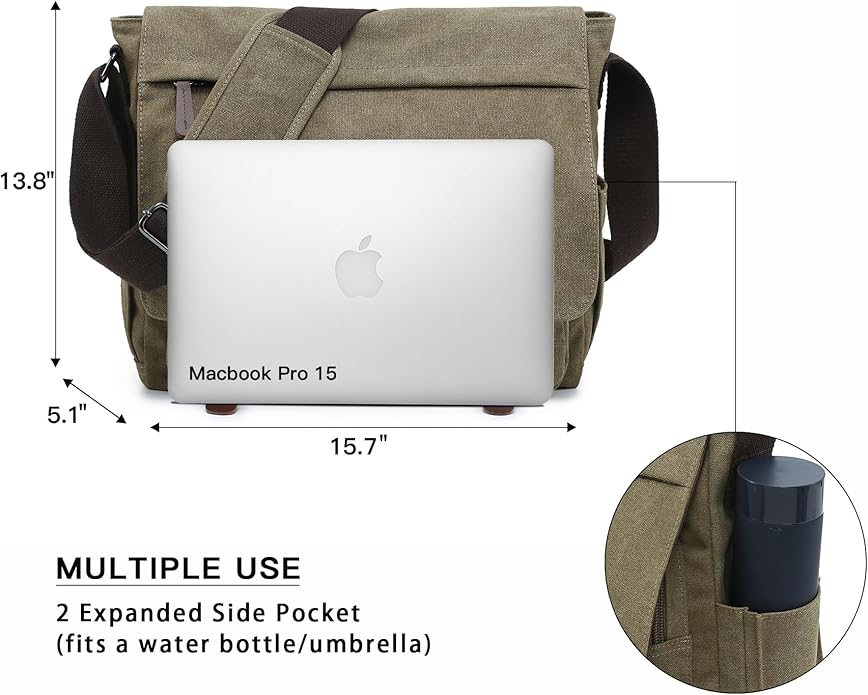 Large Vintage Canvas Messenger Shoulder Bag Travel Crossbody Purse Briefcase Business Bag for 15inch Laptop