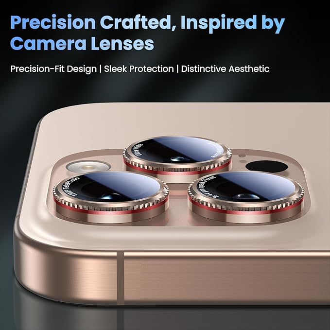Uyiton for iPhone 17 Pro Max/17 Pro/16 Pro Max/16 Pro/15 Pro Max/15 Pro/14 Pro Max/14 Pro Camera Lens Protector - Military-Grade Tempered Glass Metal Camera Cover, Easy to Install, Gearwheel Gold+Red