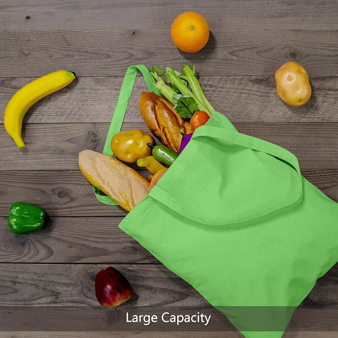 TOPDesign 12-Pack Economical 16"x15" Baby Green Cotton Tote Bags, Lightweight Medium Reusable Grocery Shopping Cloth Bags, Suitable for DIY, Advertising, Promotion, Gift, Activity
