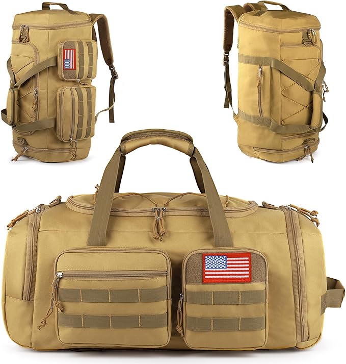Tactical Gym Bag for Men,70L Large 3 in 1 Sports Duffle Bag with Shoes Compartment for Travel,Water Resistant Travel Backpack Weekender Overnight Bag with Wet Pocket for Women