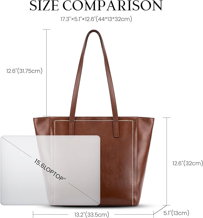 befen Vintage Genuine Leather Work Tote Bag for Women Large Tote Bag with Zipper Leather Purse and Handbags with Compartment