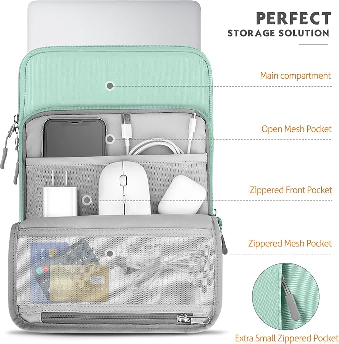MoKo Laptop Sleeve Bag for 13.3-14 Inch, Notebook Carrying Case with Pocket Fits MacBook Pro M2 14/13/M1/Max 14.2/Air 13.6" M3/M2 2024/2022, Surface Pro 9/8 13", Mint Green