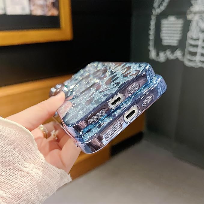 for iPhone 16 Case Magnetic,Soft Cute Luxury Leopard Cheetah Pattern Plating Glitter Bling Phone Case Compatible with MagSafe Clear Shockproof Back Cover for Women Girl 6.1"-Blue