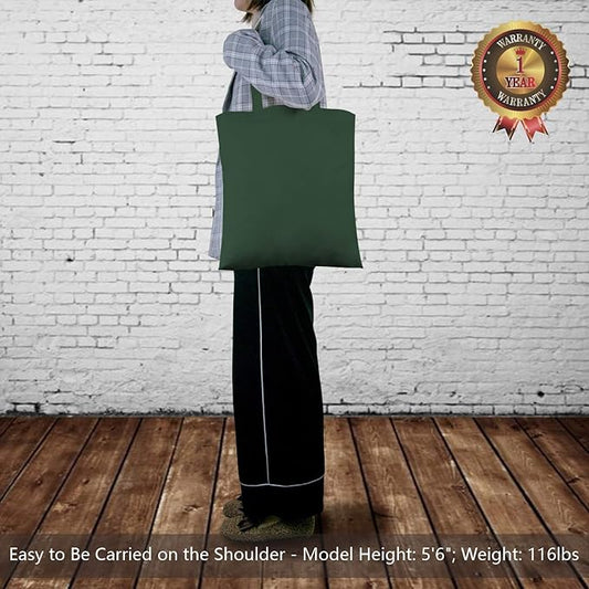 TOPDesign 12-Pack Economical 16"x15" Green Black Cotton Tote Bag, Lightweight Medium Reusable Grocery Shopping Cloth Bags, Suitable for DIY, Advertising, Promotion, Gift, Activity