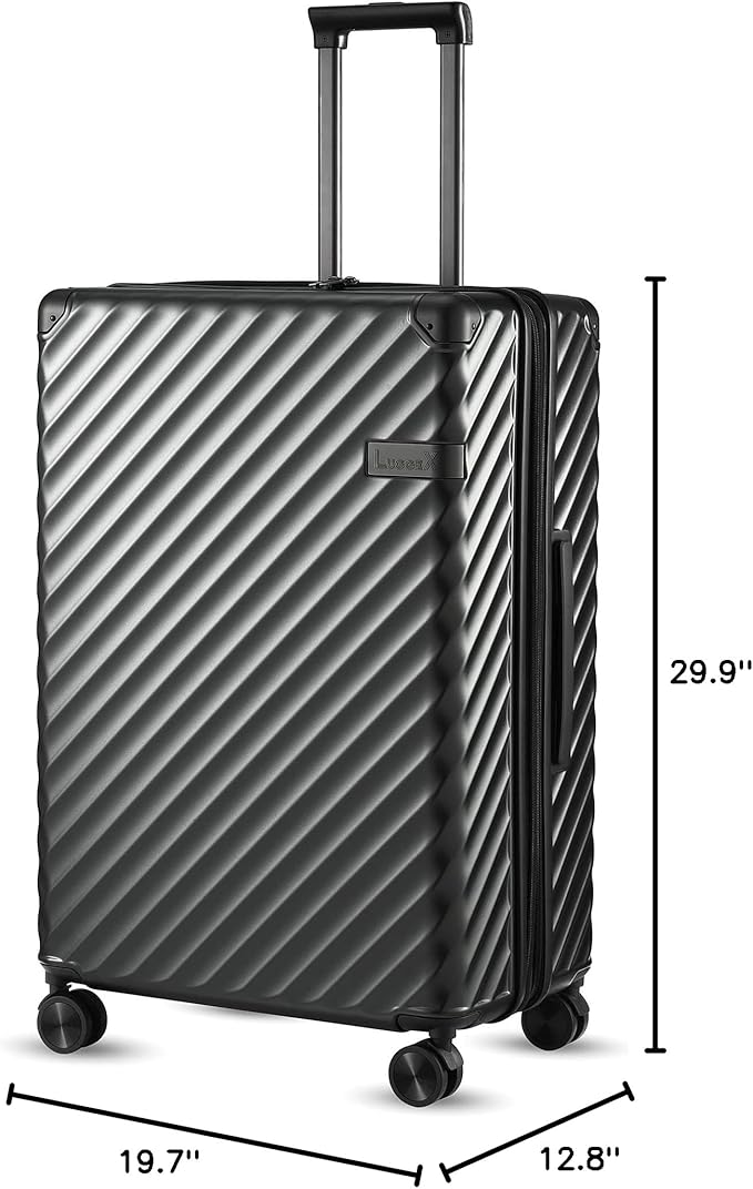 LUGGEX Luggage with Spinner Wheels, Polycarbonate Expandable Hard Shell Suitcase, Checked Large 27 Inch, Charcoal Metallic