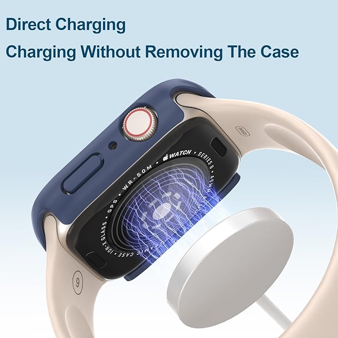 2 in 1 Waterproof Case for Apple Watch Screen Protector 41mm Series 7 8 9 Accessories with Tempered Glass Film Face Protective & PC Bumper Cover Compatible iWatch 41mm