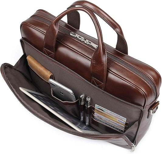 Augus Leather Messenger Bag for Men Vintage Travel Backpack 17 inch laptop Briefcase Shoulder Bags