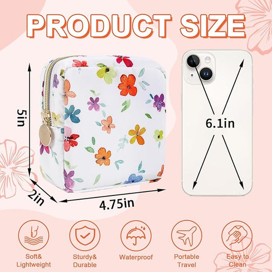 Waterproof Mini Floral Makeup Bag Pouch for Purse,Nylon Flower Cosmetic Travel Bag Small Preppy Toiletry Organizers for Women Girl,Cute Zipper Pouch Coin Purse for Work(Mini Colorful-Flowers)