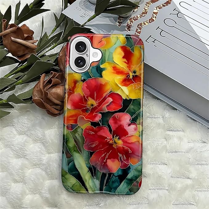 Case for iPhone 16 Plus Case,Vintage Floral Girly Design - Hybrid Dual Protection Silicone + Hard PC Shockproof Full Body Cover Slim Anti-Scratch Protective Case for Men Women