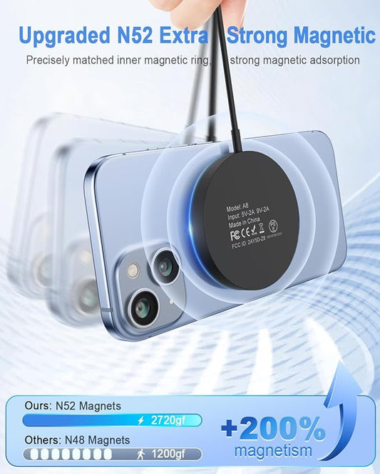 Magnetic Wireless Charger Compatible with iPhone 16/15 Pro Max/15 Pro/15/15 Plus/14/13/12 Series, Fast Chargering Upgraded Mag-Safe LED Charging Pad with 20W Type-C Adapter (Black)