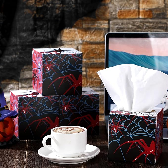 12 Pack Spider Facial Tissues Cube Face Boxes 600 Sheets 3 Ply Small Spiderweb Square Tissues Bulk for Spider Birthday Party Decorations