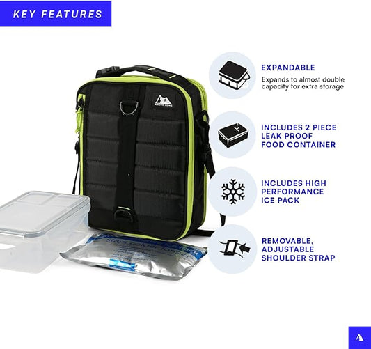 Arctic Zone Ultimate Upright Expandable Lunch Pack, Dual Compartment Insulated - Black