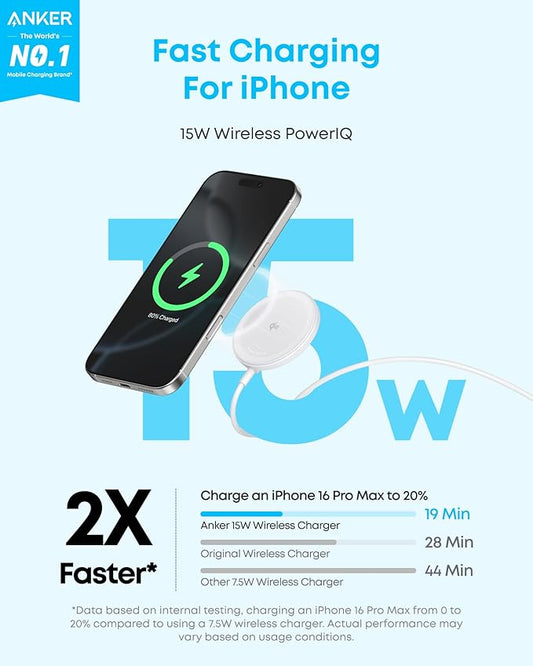 Anker Zolo Magnetic Wireless Charger, 2-Pack Qi2 Certified 15W MagSafe-Compatible Wireless Charging Pad, for iPhone 17/16/15/14/13 Series, AirPods, and More (Not for Pixel, Adapter Not Included)
