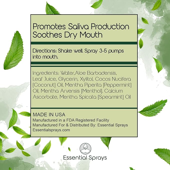 Dry Mouth Spray - All Natural, Chemical-Free, Moisturizing Aloe Vera Formula - Promotes Saliva Production & Soothes Dry Mouth - Sugar & Alcohol Free - Fresh Mint Flavor, 2 fl. oz