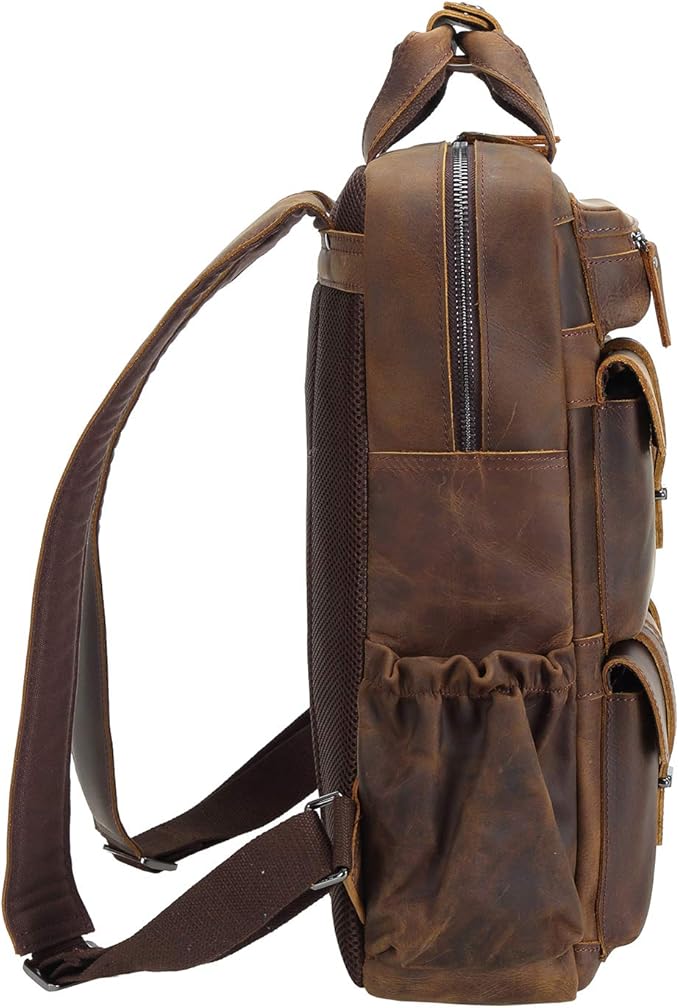 Polare Cowhide Leather Multiple Laptop Backpack Day Pack Travel Bag Satchel For Men