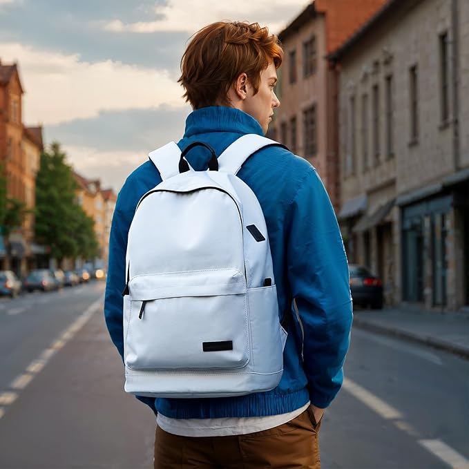 Muzee School Backpack Lightweight Travel Daypack Student Rucksack Laptop Backpack For 15.6 Inch Laptop (off white)