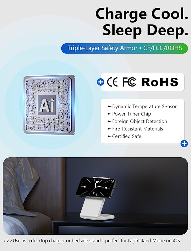 Mag.Safe Charger - iPhone Charger Stand, Magnetic Fast Wireless Charger for iPhone 17/16/15/14/13/12 Series - White