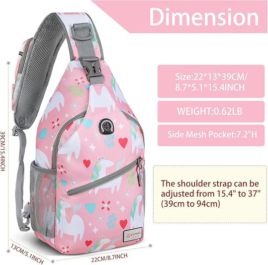 ZOMAKE Sling Bag,Small Crossbody Sling Backpack,Water Resistant Shoulder Daypack for Travel,Anti Thief Chest Bag for Hiking(Unicorn Pink)