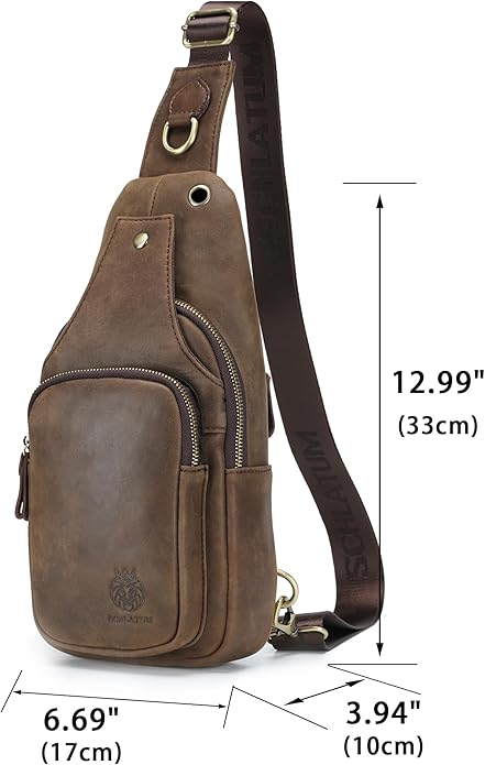 LUKZIJAES Genuine Leather Sling Bag for Men