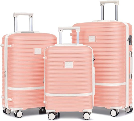Joyway Luggage Set 3 Piece Suitcase Sets with Spinner Wheel,Hardside Expandable Travel Laggage with TSA Lock (20/24/28,Pink